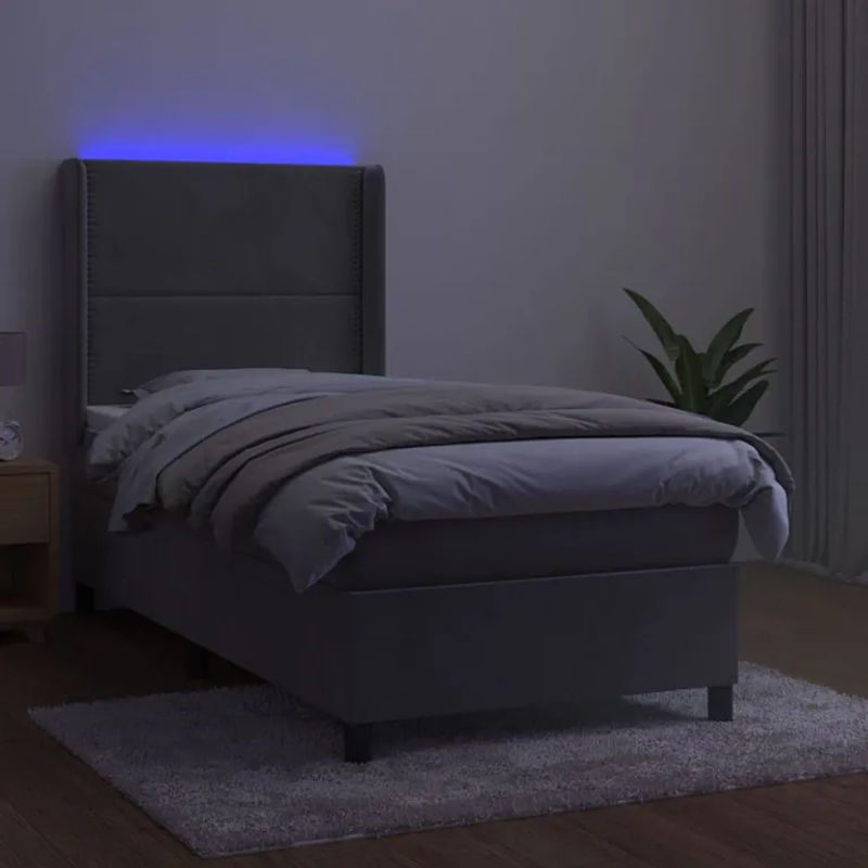 Vidaxl Kontinentalbett mit Matratze und LED in Grau aus Samt, B/T: 100 x 200 cm - Bild 4