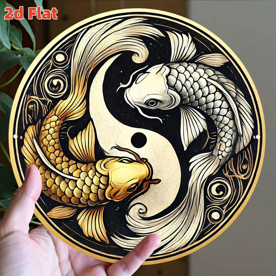 CIFBUY Vintage Yin Yang Tai Chi Metall-Wandkunst in Gold, Schwarz und Weiß - Bild 3