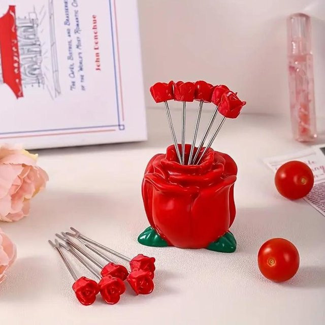 10er Set Rosenförmige Obstgabeln aus Edelstahl von Elegant Living House in Weiß - Bild 1