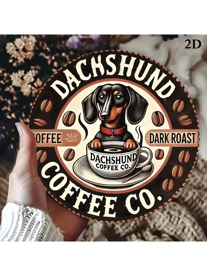 Dackel Coffee Co. Rundes Metallschild im Vintage-Design, Wandkunst aus Aluminium in Mehrfarbig, Durchmesser: 20 cm - Bild 6
