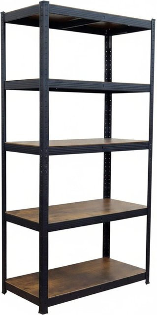 Relaxdays Schwerlastregal im Industrial-Design aus Stahl und MDF, Schwarz/Braun, H: 180 cm, B: 90 cm, T: 45 cm - Bild 1