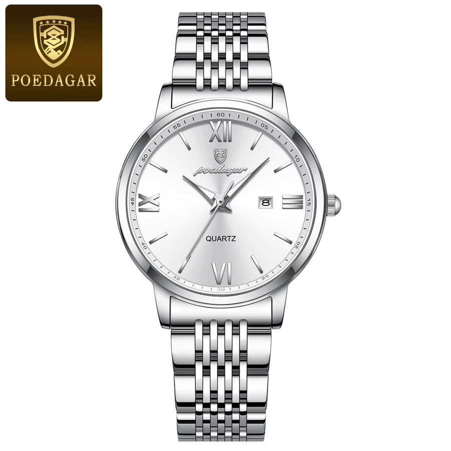 POEDAGAR Armbanduhr Edelstahl, Quarz, Silber, Damen, Datum - Bild 7