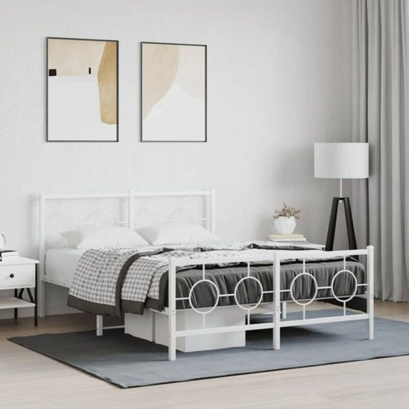 Vidaxl Metallbett mit Kopf- und Fußteil in Weiß, B/T/H: 135 x 190 cm - Bild 1