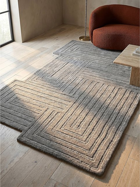 Wollteppich Kadima Design in Grau mit geometrischem Muster, Breite: 120 cm, Tiefe: 170 cm - Bild 1