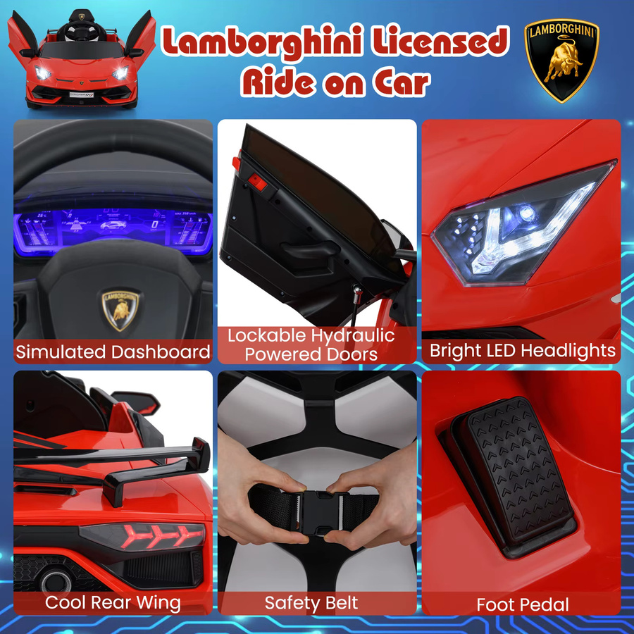 GOFLAME Lamborghini Elektroauto für Kinder in Rot mit Fernbedienung, LED-Scheinwerfern und MP3-Player - Bild 4