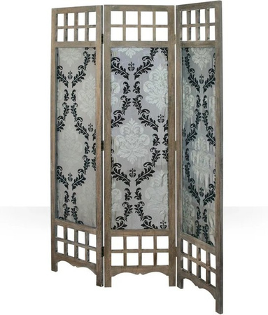 Homestyle4u 3-tlg. Paravent Barock in Braun mit Stoff und Holz, B/H: 120 x 170 cm