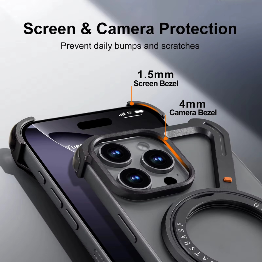 Eary Z Handyhülle für iPhone 16 15 14 13 12 Pro Max mit 360 Grad drehbarem magnetischem Ständer und MagSafe Unterstützung, Metallrahmenlose Stoßfänger-Schutzhülle in Schwarz oder Blau - Bild 3