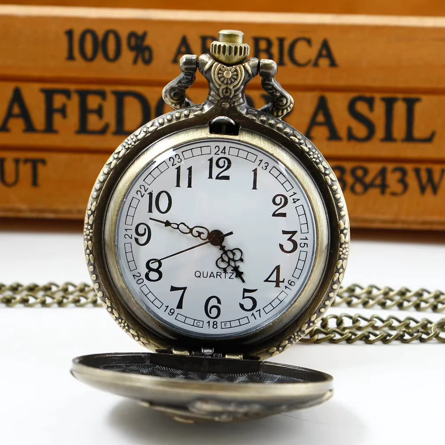 Taschenuhr Halskette Anhänger, Quarz, Bronze, Messing, Unisex - Bild 2