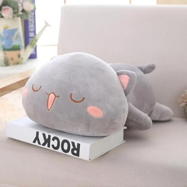 BC Pet Supplies Kawaii Liegende Katze Plüschtier, 35cm, Grau - Bild 1