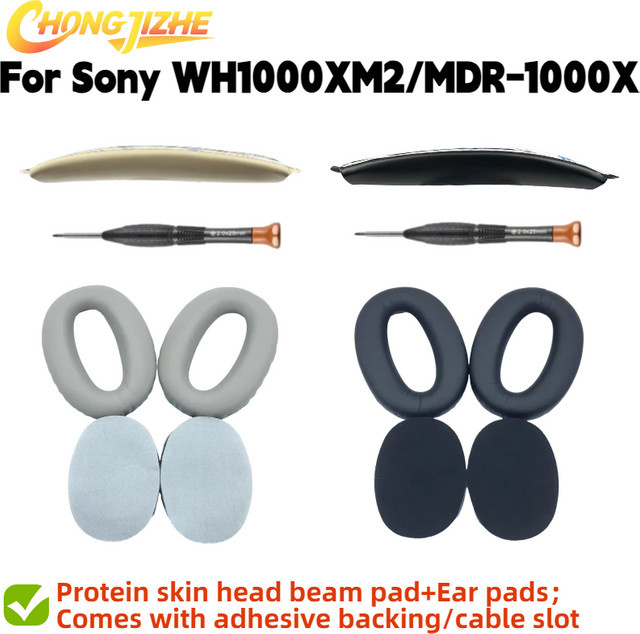 CHONGJIZHE Ersatz Protein Leder Kopfband und Ohrpolster Set in Schwarz für Sony WH1000XM2 und MDR-1000X Headset Reparatur-Set - Bild 1