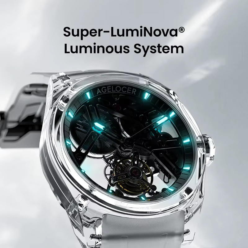 AGELOCER Tourbillon-Uhr, Handaufzug, Kristall, Edelstahl, Silber, Unisex - Bild 4