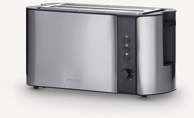 Severin Automatik-Langschlitztoaster AT 2590 mit Brotscheibenzentrierung und Brötchenaufsatz, Edelstahl/Schwarz/Silber, B/T/H: 38 x 18 x 19 cm - Bild 3