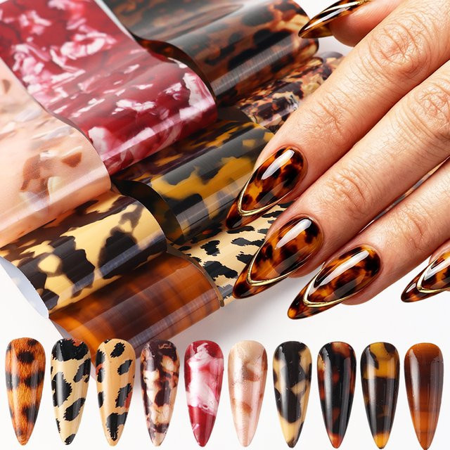Full Beauty Nagelfolien, 10 Stück, Schildkröten- und Leopardenmuster, Glänzend - Bild 1
