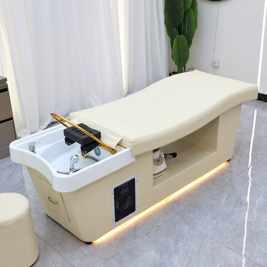 XinSheng Massageliege mit Kopf-SPA und Dampf-Funktion für Haarwäsche und Wellness in Weiß und Beige - Bild 2