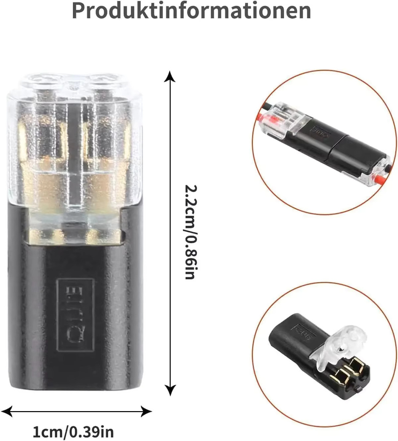 20 oder 100 Stück Schnell-Kabelanschlüsse 2 Pin Stecker in Schwarz für Auto und Elektroinstallationen - Bild 6