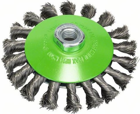 Bosch Kegelbürste Heavy für Inox, gezopft, rostfrei, Farbe: Silber, Durchmesser: 115 mm, Drahtstärke: 0,35 mm, Anschluss: M14 - Bild 1