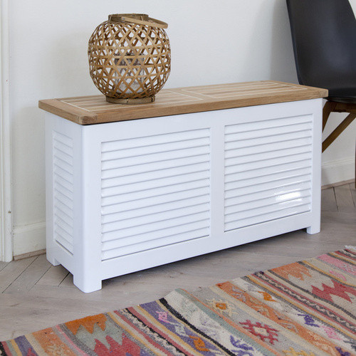 Cinas Aufbewahrungsbox Storage aus Teakholz in Weiss-Hellbraun B/T/H: 90 x 48 x 48 cm - Bild 3