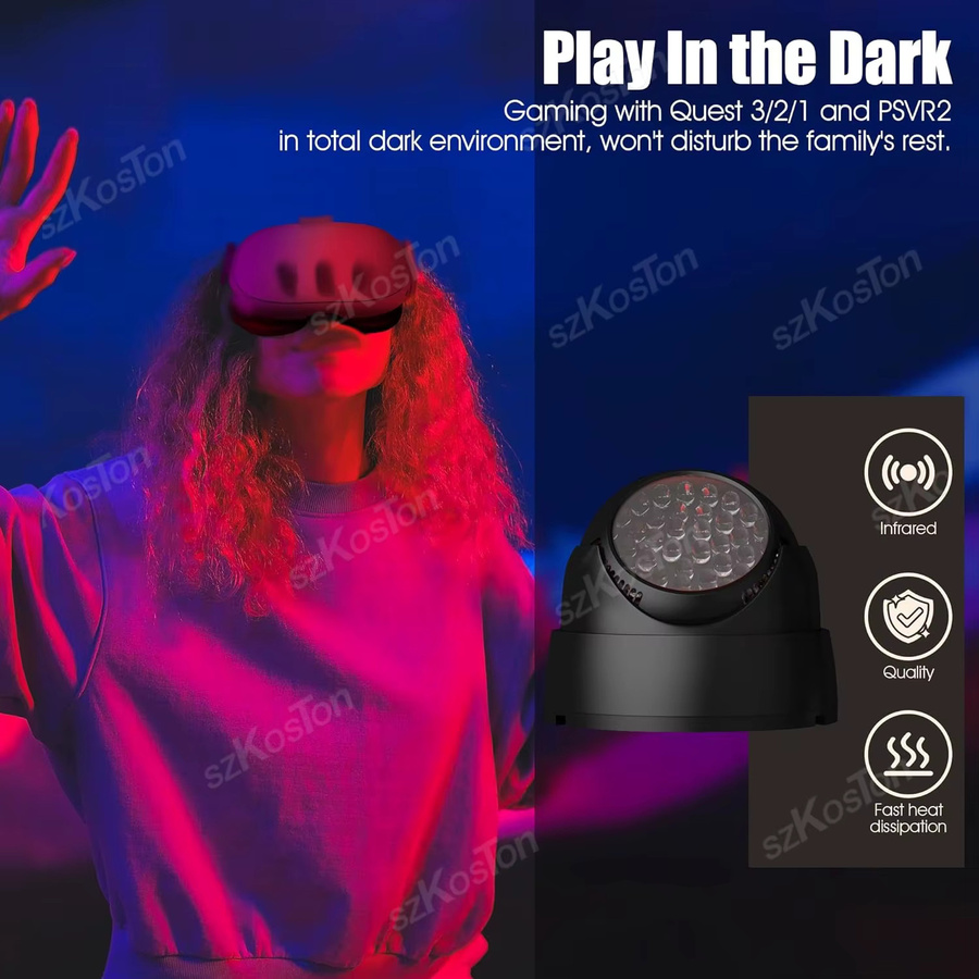 SZKOSTON VR-IR-Beleuchtung für Meta Quest 3S, Meta Quest 3, PSVR2 und Oculus Quest 2 in Schwarz zur Verbesserung der Handverfolgung und Reduzierung von Drift - Bild 3