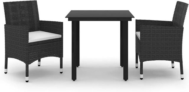 vidaXL 3-teilige Garten-Essgruppe aus Poly-Rattan und Glas in Schwarz-Weiß - Bild 1