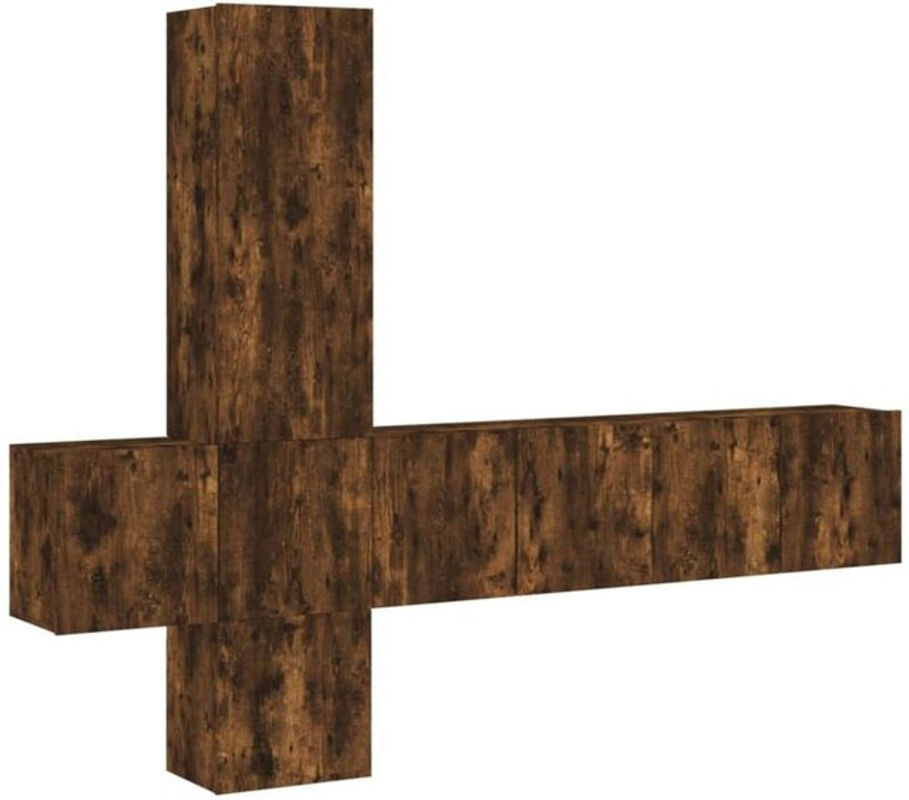 5-tlg. Wohnwand Vidaxl aus Holzwerkstoff in Räuchereiche mit TV-Halterung, Braun und Grau - Bild 1