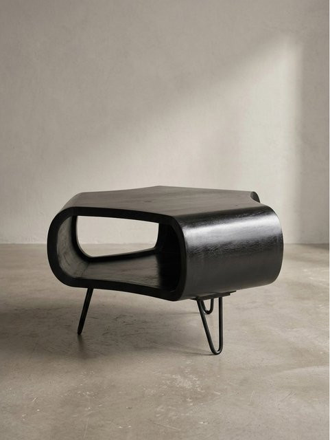 KADIMA DESIGN Couchtisch aus schwarzem Massivholz Mango mit Stauraum und Haarnadelbeinen, B/T/H: 60 x 60 x 35 cm - Bild 1