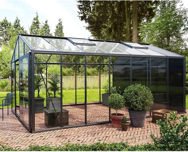 Bloomcabin Gewächshaus Klassik GHCSS6 in Schwarz mit Sicherheitsglas, Aluminium, integriertem Stauraum, Dachfenster und Belüftungssystem - Bild 1