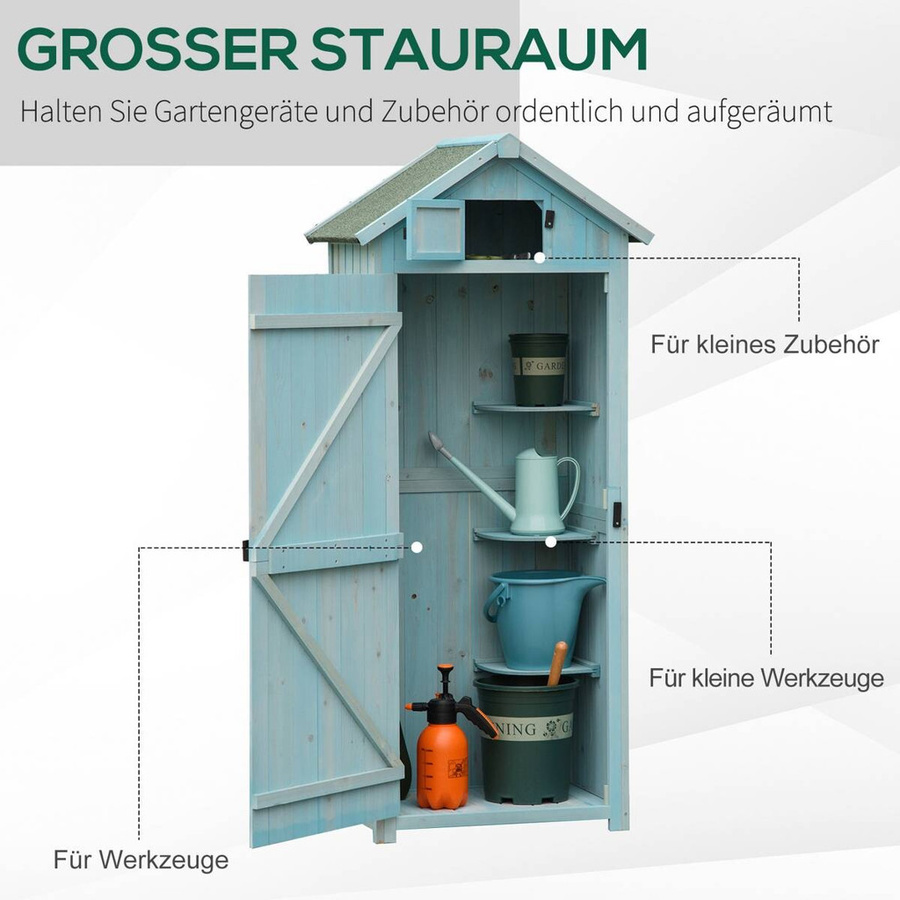 Outsunny Gartenschrank aus Holz in Hellblau und Grün mit Fenster, B/T/H: 77 x 54,2 x 179 cm - Bild 2