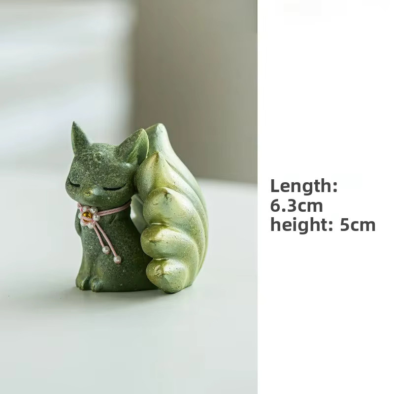 Little Spirit Grüner Sandstein Neunschwänziger Fuchs Tee-Figur als Aquarium-Landschaftsbau und Ornament - Bild 5
