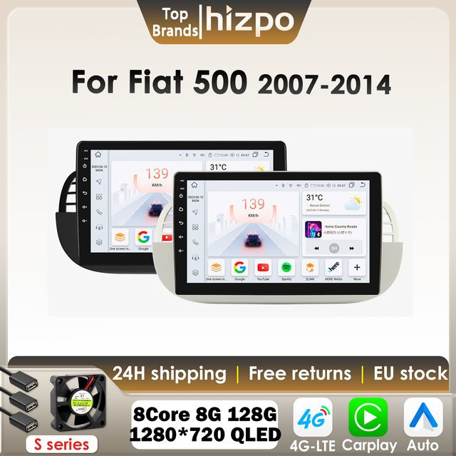 Hizpo 9-Zoll Android Autoradio für Fiat 500 (2007-2014) mit Navigation, GPS, Carplay, 4G, DSP, RDS, Bluetooth und 8G/128G Speicher - Bild 1