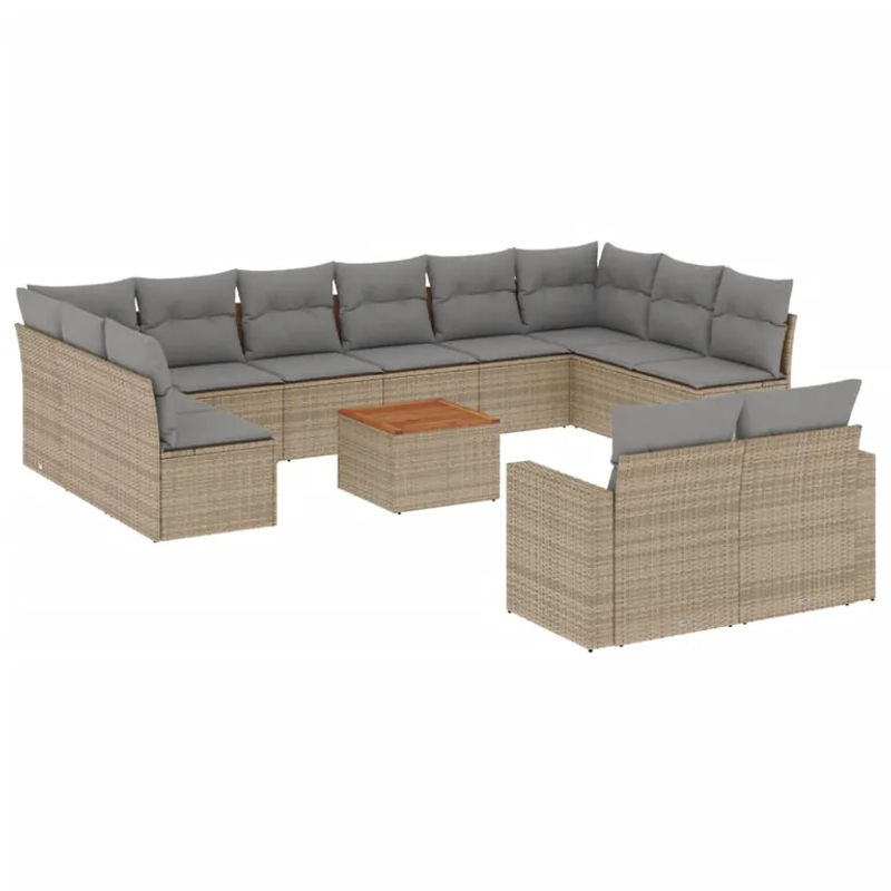 Vidaxl Gartenmöbel-Set aus Polyrattan und Akazie mit 13 Teilen in Beige - Bild 2