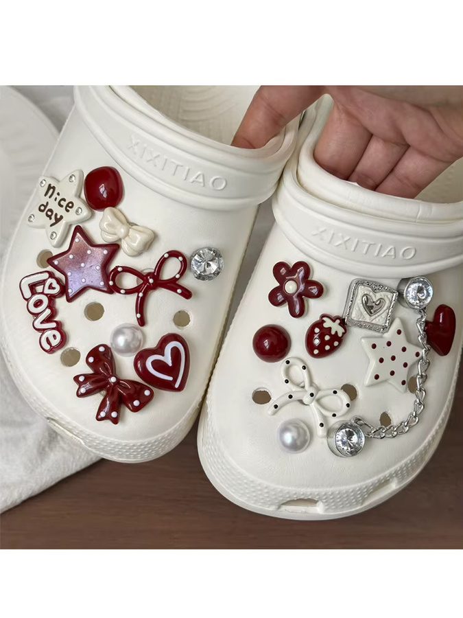 Schuh-Charms mit Schleife, Perlen-Stern, Rot, 1 Set - Bild 5