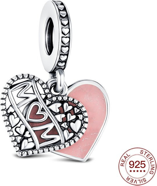 Herz Charm 925 Silber, Perle, Rosa Harz, Damen - Bild 1