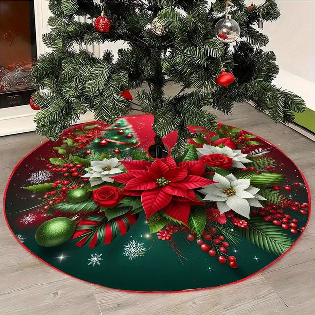 VIKAMA Weihnachtsbaumrock mit floralem Design und Blumenring aus Textil - Bild 1
