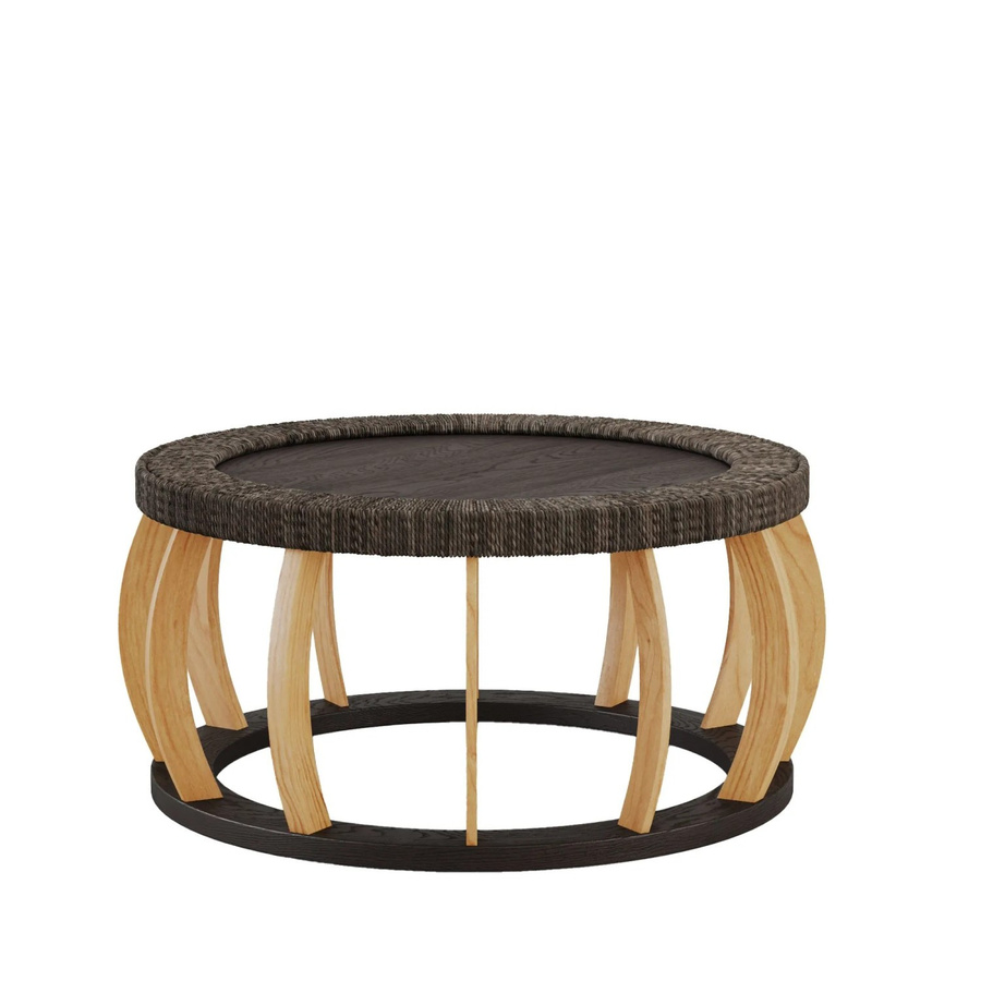 okwish Couchtisch mit Rattan und gebogenen Beinen in Schwarz, B/T/H: 90 x 90 x 43 cm - Bild 2