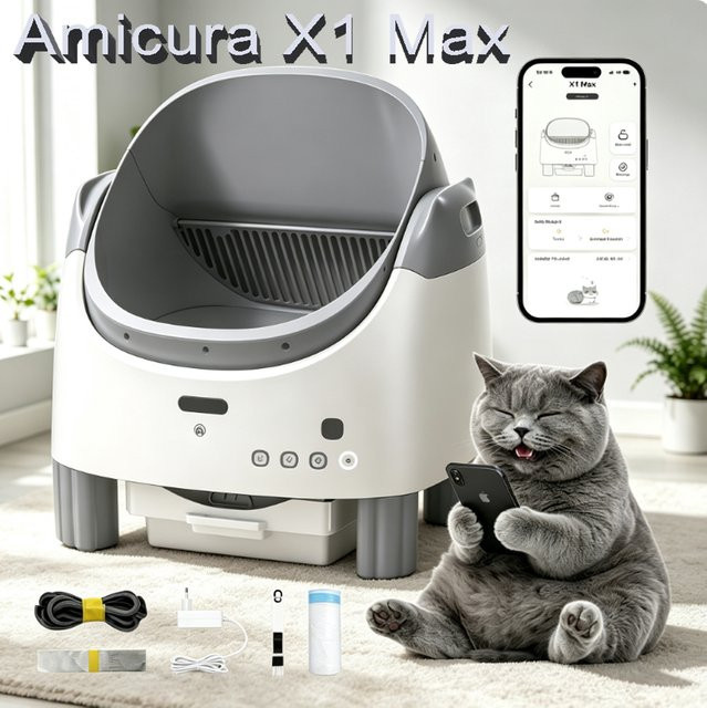 Amica Intelligente Selbstreinigende Katzentoilette in Weiß mit 95L Kapazität und WiFi-App-Fernsteuerung - Bild 1