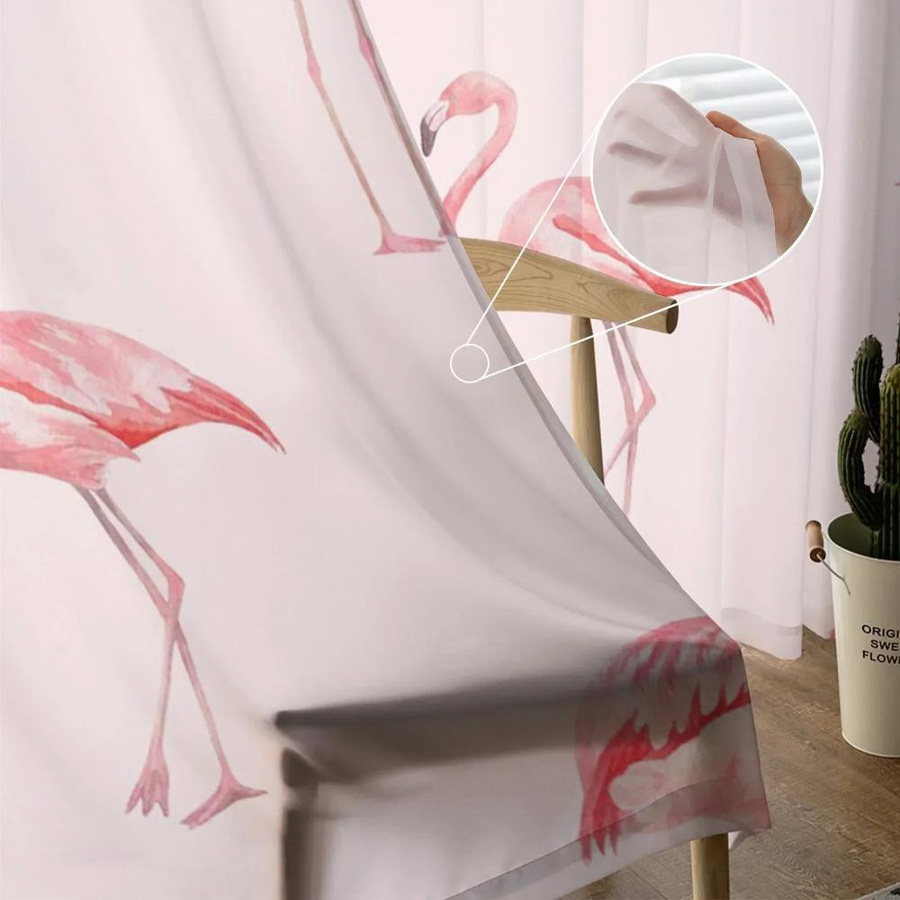 Yiran Furniture Transparenter Voile-Vorhang Flamingo Design in Rosa im Nordic Stil, Breite: 135 cm, Höhe: 115 cm - Bild 3