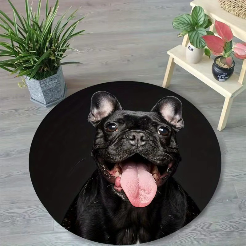 Runder Büro-Teppich mit Französischer Bulldogge in Schwarz aus Polyester als moderne Schreibtischunterlage für dein Home-Office - Bild 2