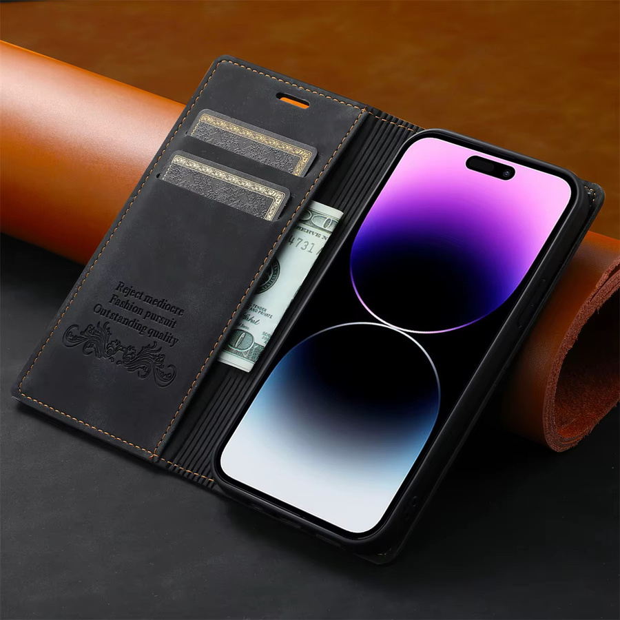 Luxuriöse Flip-Lederhülle von aierkeba für iPhone Modelle mit Kartenfächern und Schutzabdeckung in Pink oder Black - Bild 2