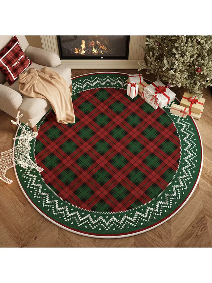 Runder Weihnachtsteppich mit Karomuster in Rot, rutschfeste Dekorationsmatte für Wohnzimmer und Eingangsbereich - Bild 2