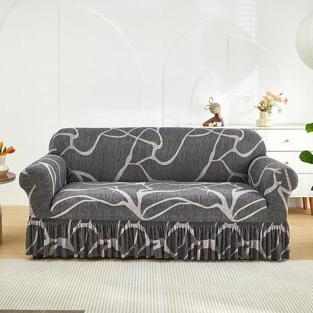 Elastischer Sofabezug für 1-Sitzer mit Grafikprint, grau, rutschfest und waschbar - Bild 1