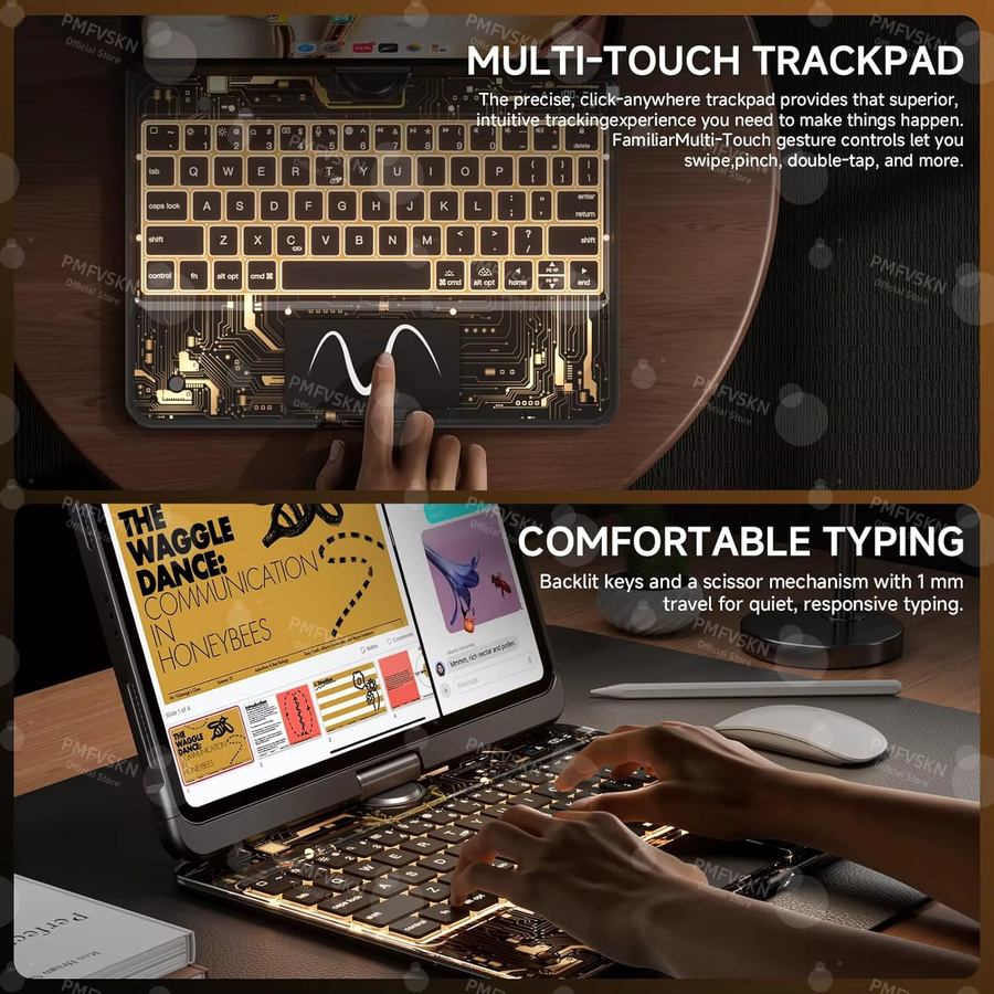 PMFVSKN 360 Grad drehbare magische Tastatur Hülle für iPad Air 11 und 13 sowie iPad Pro 11 und 13 in Weiß - Bild 4