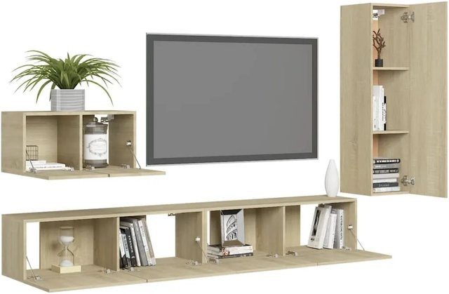 vidaXL 4-tlg. TV-Schrank-Set Modell 17 in Sonoma-Eiche, modern und wandmontiert, Farbe Beige - Bild 1