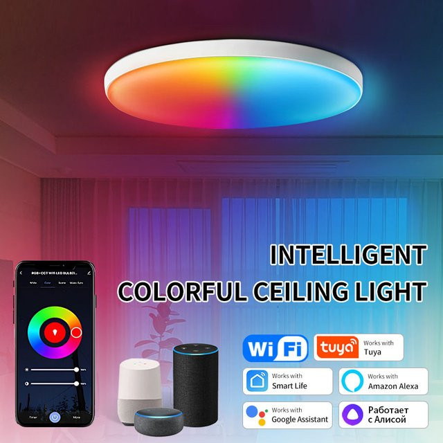 Tuya Smart WiFi Deckenleuchte RGB 24W mit App-Steuerung und Kompatibilität für Alexa und Google Assistant, kreisförmige Umgebungsleuchte in Weiß für dein Schlafzimmer - Bild 1