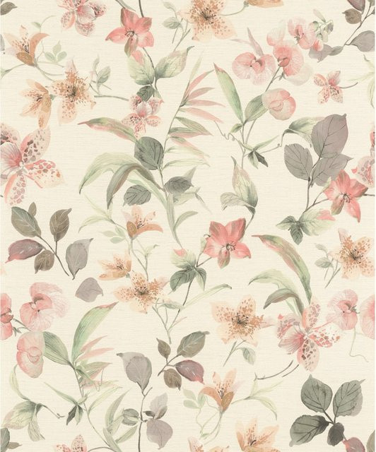 Selbstklebende Rasch Vliestapete Lumina mit floralem Blumenmuster in Weiß, Rosa und Grün, B: 0,53 m x L: 6 m - Bild 1