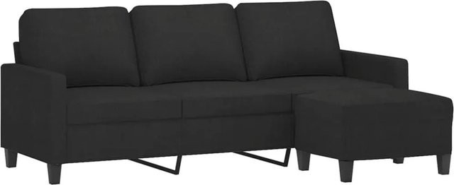 vidaXL 3-Sitzer-Sofa mit Hocker in Schwarz aus Stoff mit Armlehnen und modernem Design - Bild 1