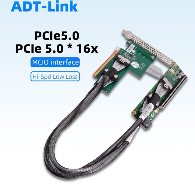 ADT-Link PCIe 5.0 X16 Adapterkarte MCIO auf PCI-E 5.0 Riser Backplane für externe GPU Erweiterung und NIC/X16/X Split8 - Bild 1