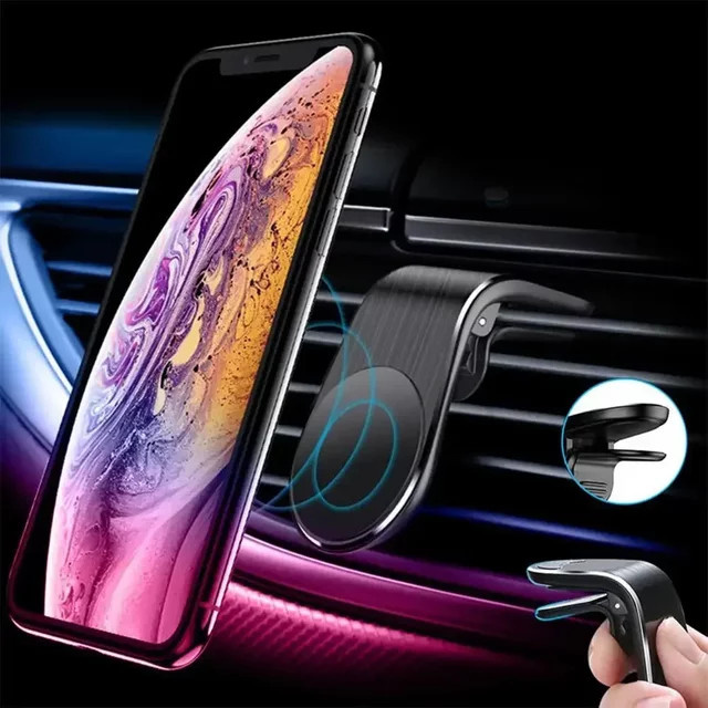 Magnetischer L-Typ Handyhalter für das Auto mit Luftauslass-Clip in Schwarz für iPhone, Huawei und Xiaomi - Bild 1
