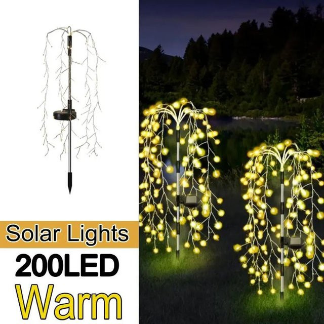 Lanzhong Solarbetriebene Weidenbaum Feuerwerkslampe mit 200 LED in Mehrfarbig/RGB als dekorative Außen Gartenleuchte - Bild 1