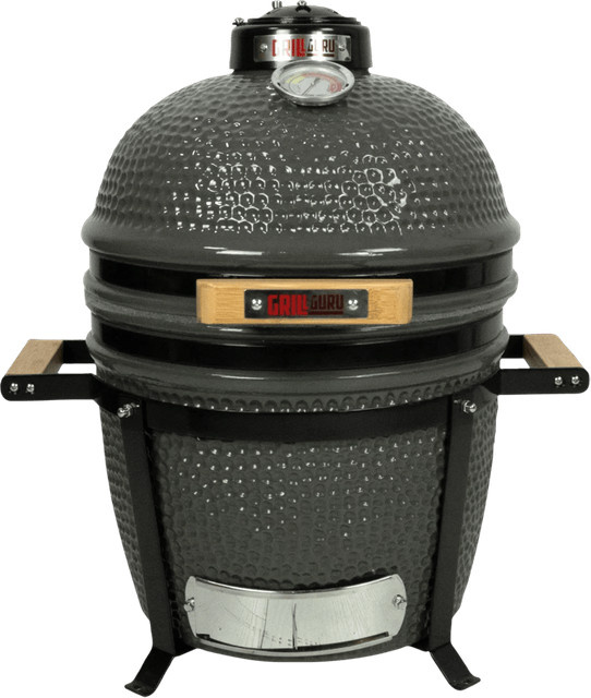 Grill Guru Original Compact Kamado Grill aus Keramik in Anthrazit mit Thermometer und Cover - Bild 1