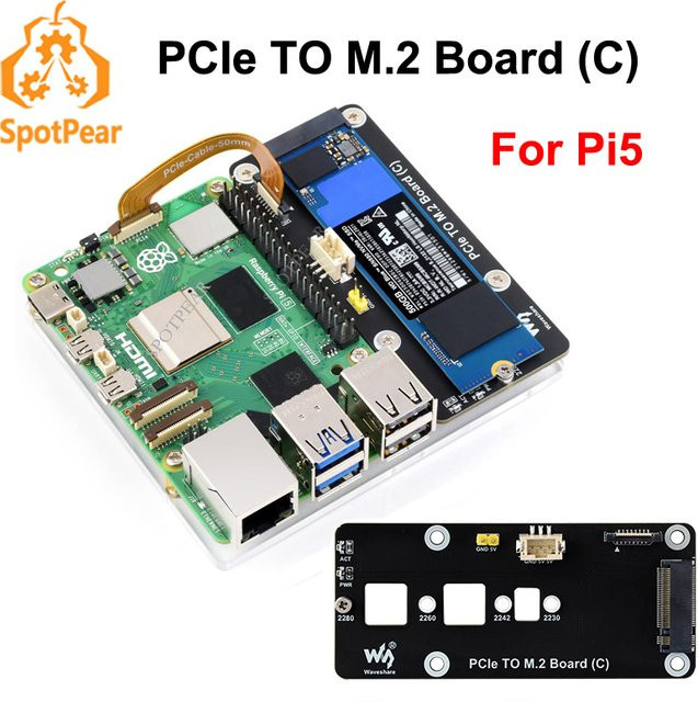 Raspberry Pi 5 PCIe zu M.2 NVMe SSD Adapter Board C HAT für SSD-Größen 2280, 2242 und 2230 - Bild 1